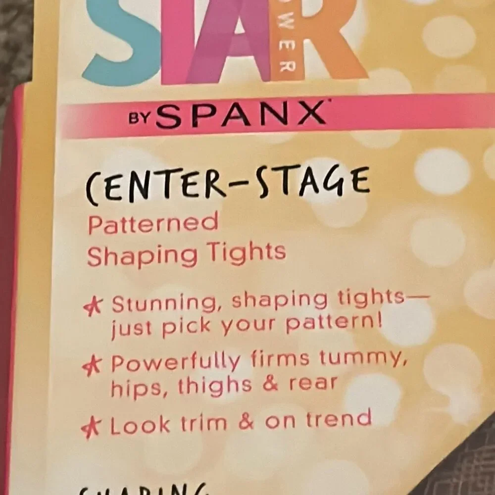 Star Power By Spanx Size B Diamond Pattern Shaping Tights Black Semi Sheer New